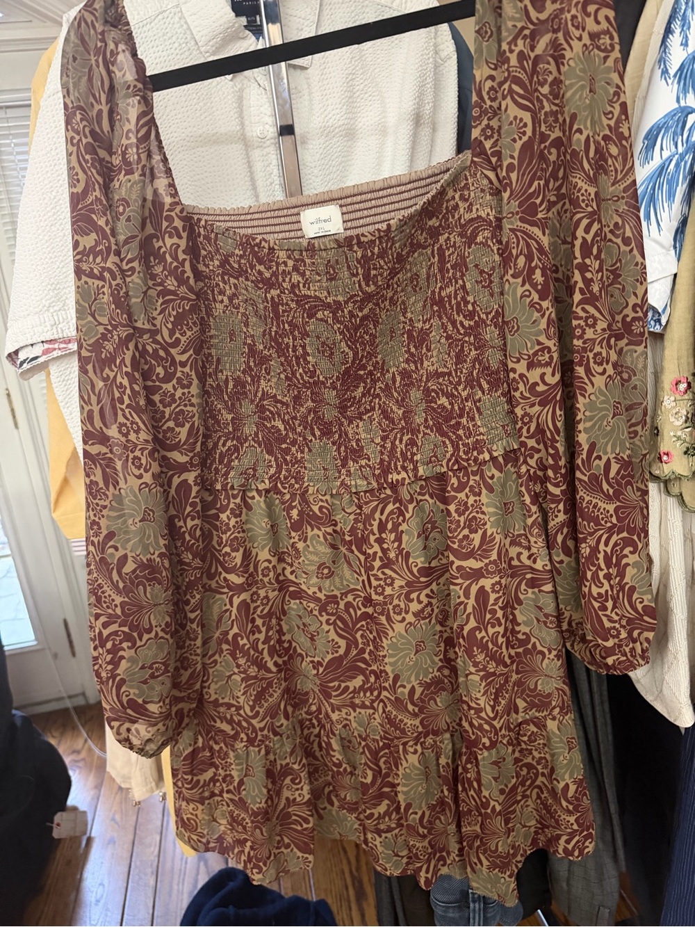 Wilfred Burgundy and Olive Floral Long Sleeve Dress